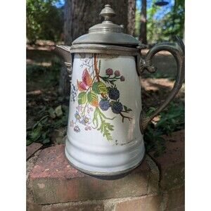 Antique Manning Bowman Blackberry Enamel Pewter Graniteware Coffee Pot 19th C